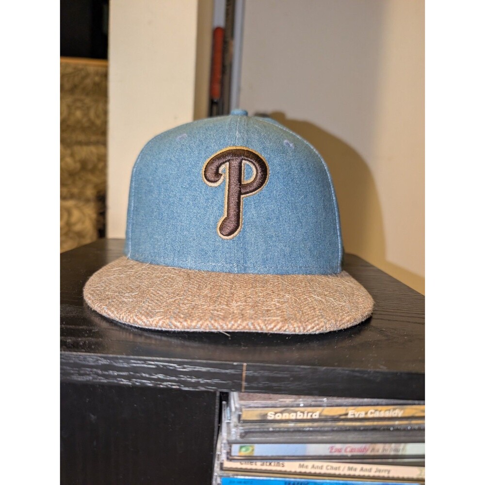 Philadelphia Phillies New Era Blue Denim Brown Tweed 59FIFTY Fitted Hat 7 1/2
